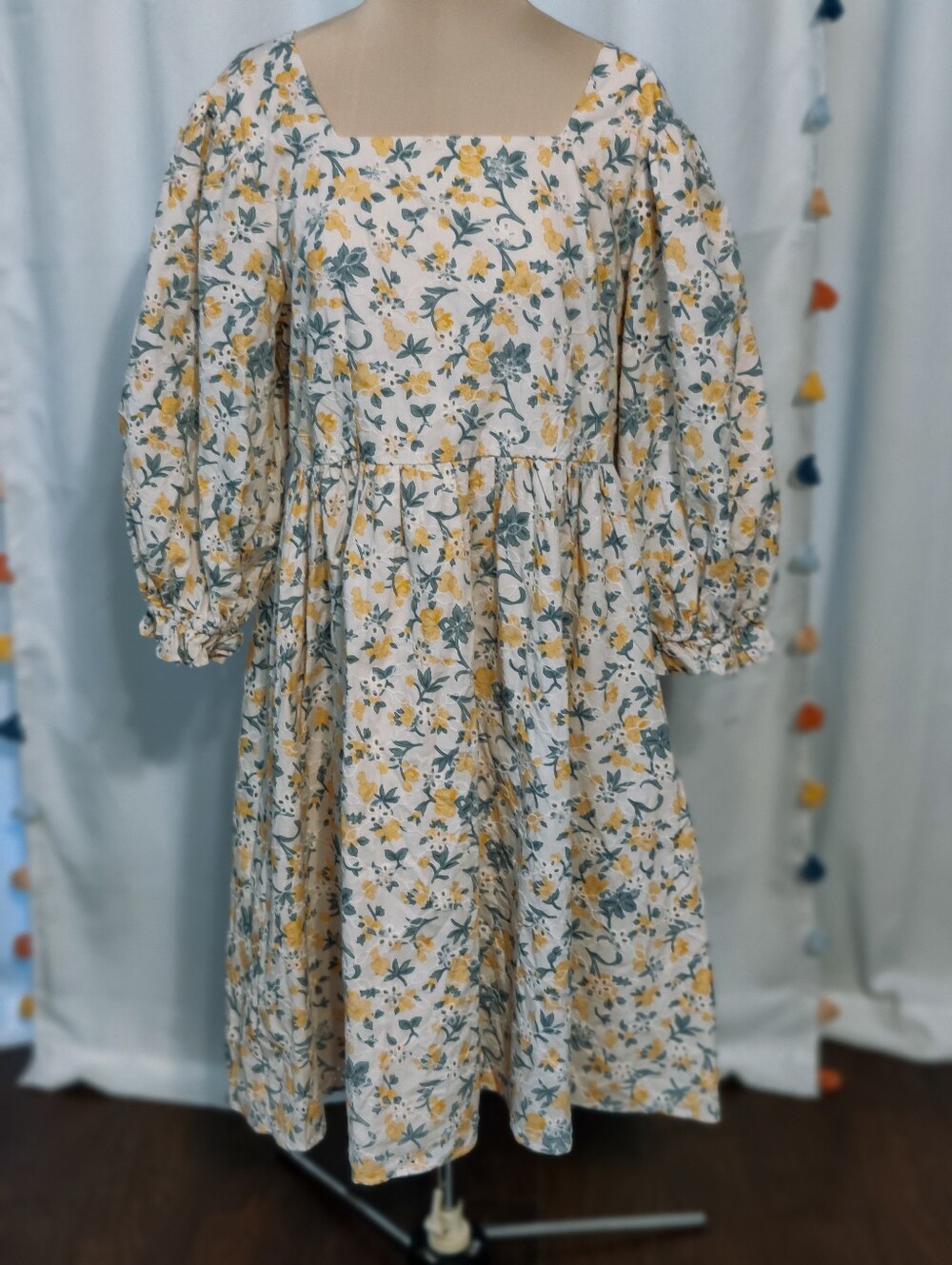 Salt Australia luxury brand Eyelet Cotton Day Dress Pouf Sleeves Modest Floral M